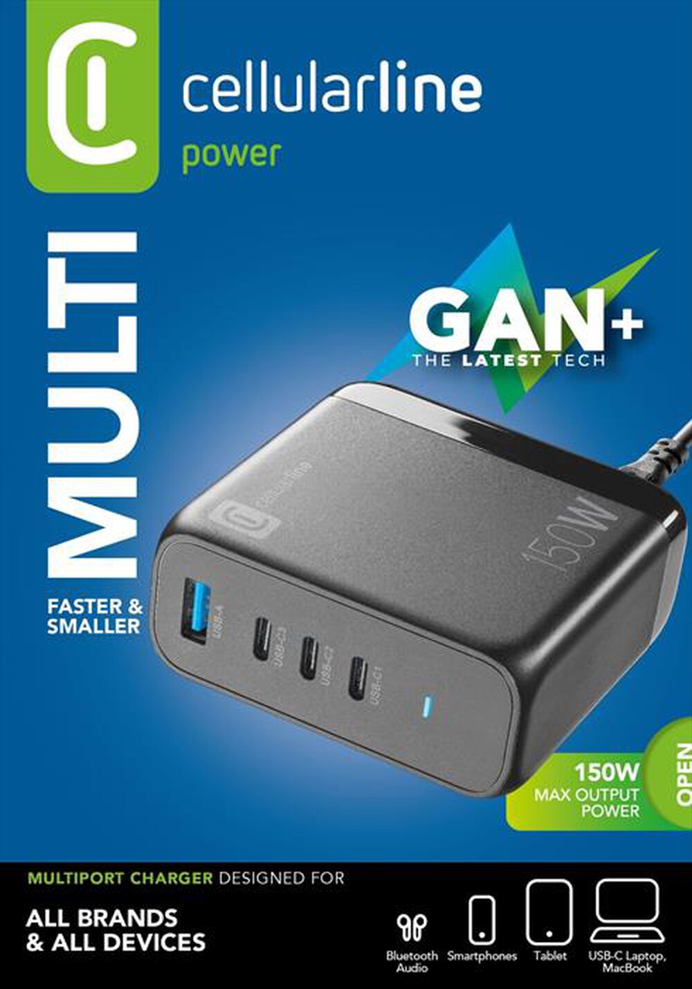 "CELLULARLINE - Caricatore da rete MULTIPOWER DESK GAN 150W-Black"