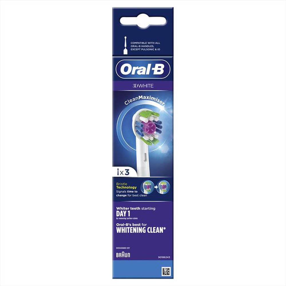 "ORAL-B - Testine di ricambio 3DWHITE, confezione da 3 Pezzi-Bianco"