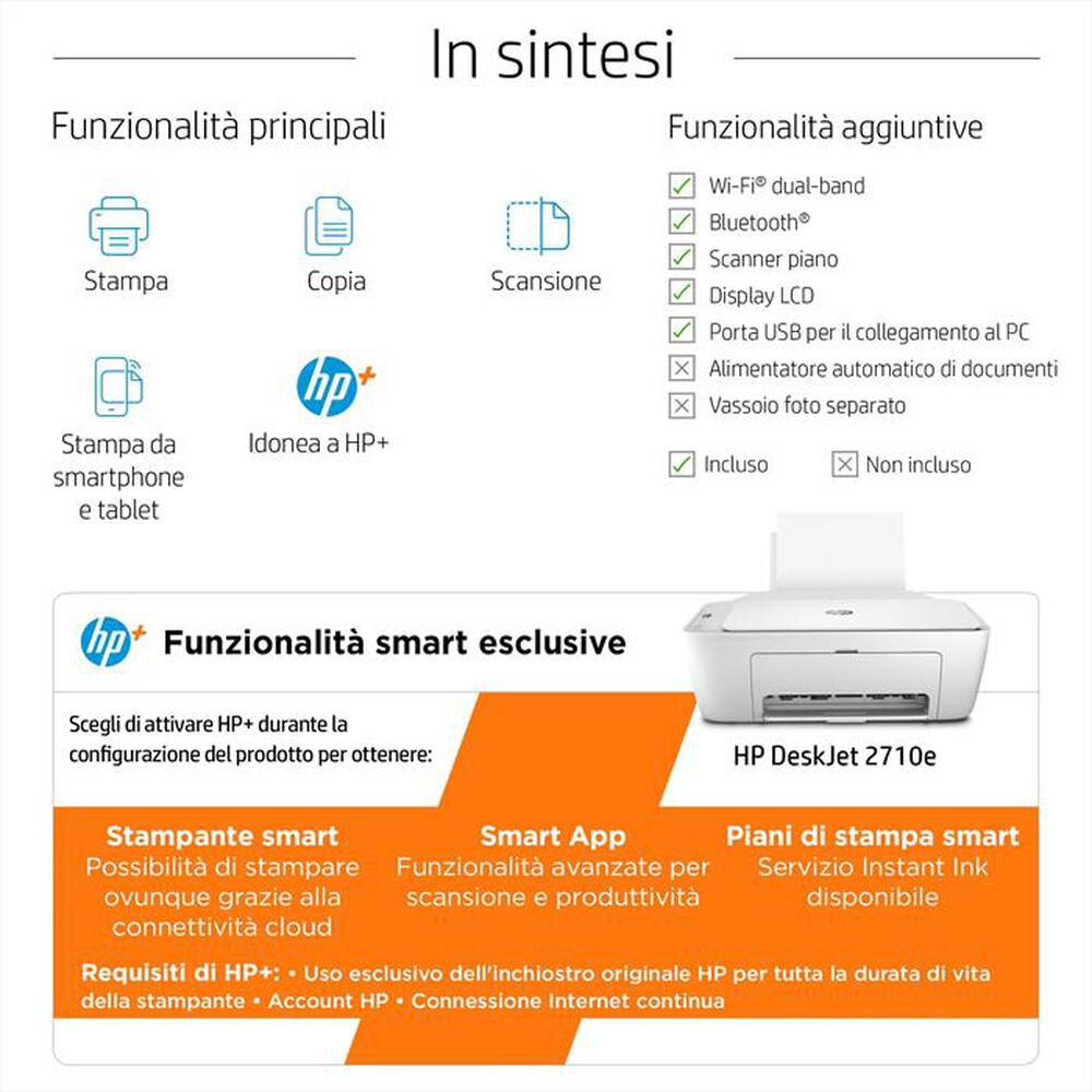 "HP - Multifunzione DESKJET 2710E 6 MESI INCHIOSTRO HP+-Bianca"