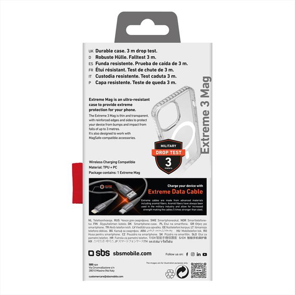 "SBS - Cover Extreme 3 Mag TEEXMAGIP1561T per iPhone 15-Trasparente"