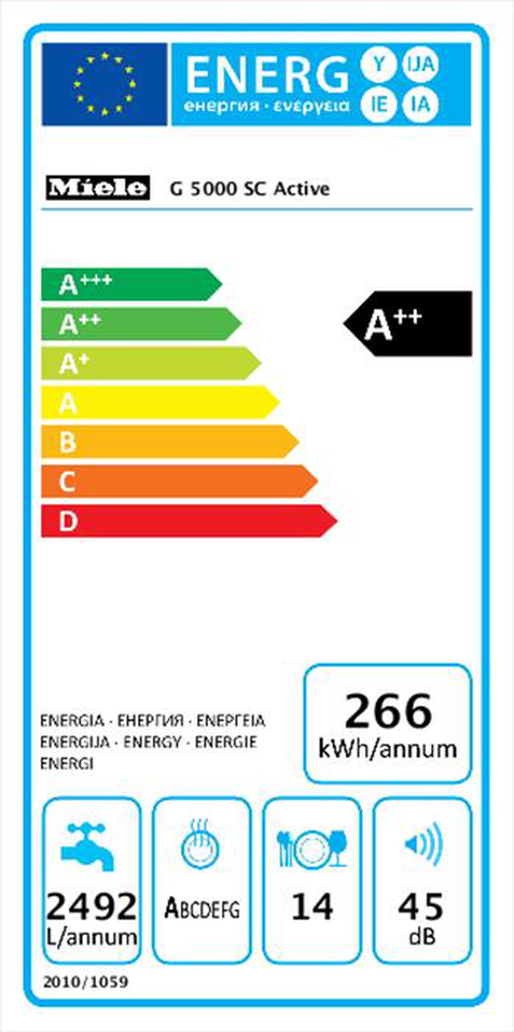 "MIELE - Lavastoviglie G 5000 SC BRWS Classe E 14 coperti-Bianco brillante"