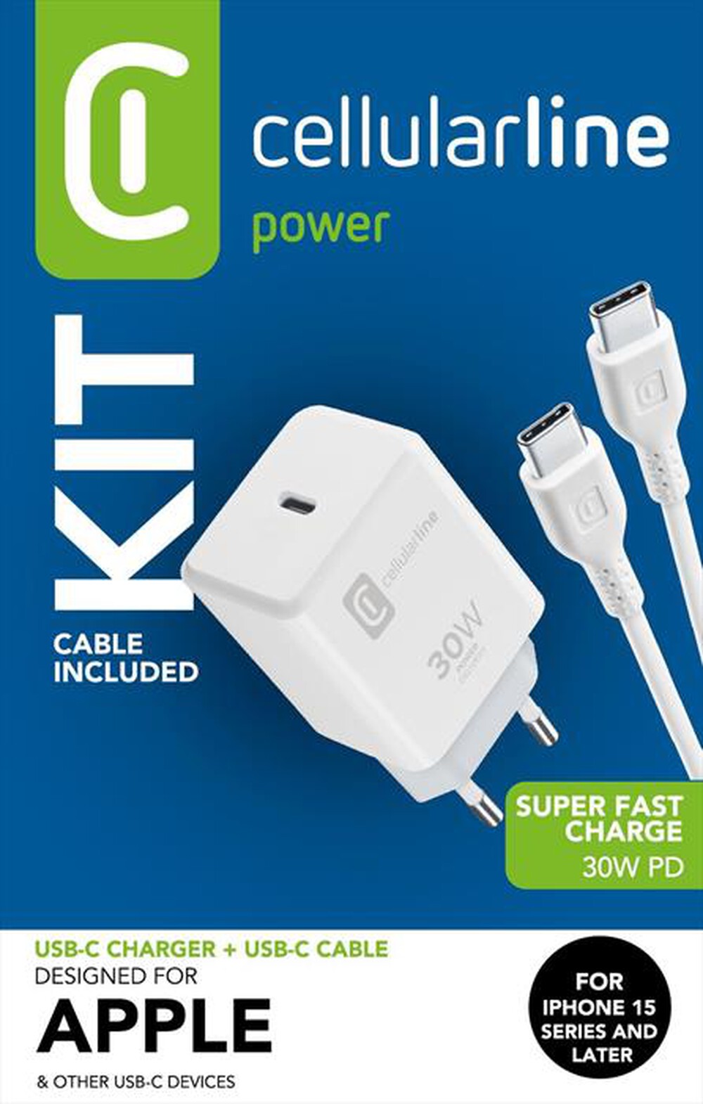 Immagine del prodotto CELLULARLINE - Caricatore da rete ACHIPHKITC2CPD30WW-Bianco