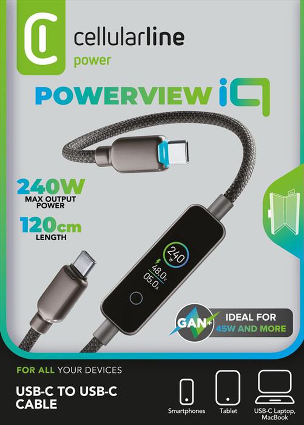 Immagine del prodotto CELLULARLINE - Cavo USB-C to USB-C POWERVIEW IQ-Nero