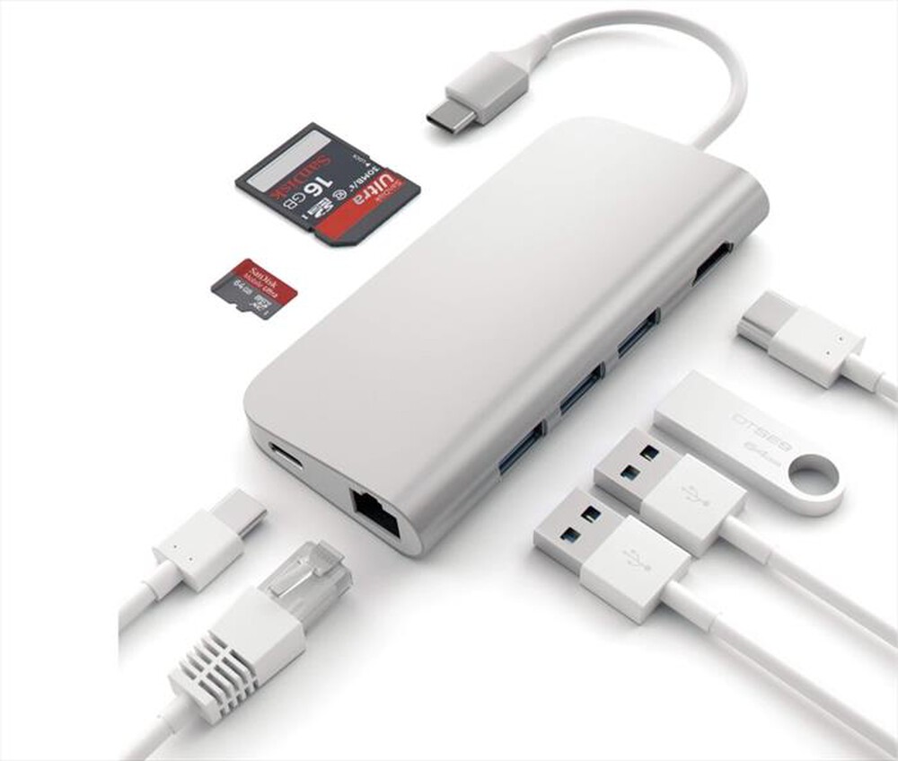 "SATECHI - ADATTATORE USB-C MULTI-PORTA 4K ETHERNET-SILVER"