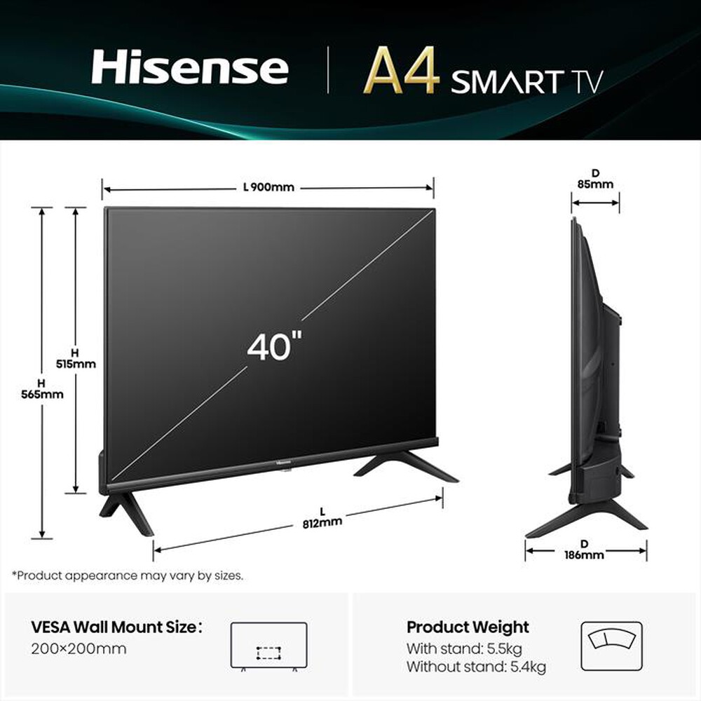 Immagine del prodotto HISENSE - Smart TV 40" HD Ready 40A49Q-NERO