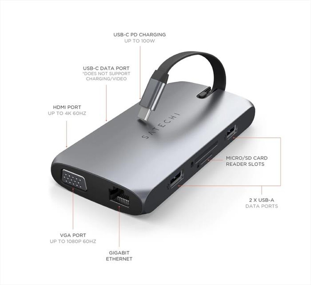 "SATECHI - ADATTATORE USB-C MULTIPORT ON-THE-GO-grigio"