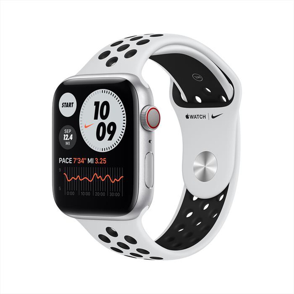 "APPLE - Watch Nike Series 6 GPS+Cell 44mm All Silver-Sport Pure Platinum/Black"
