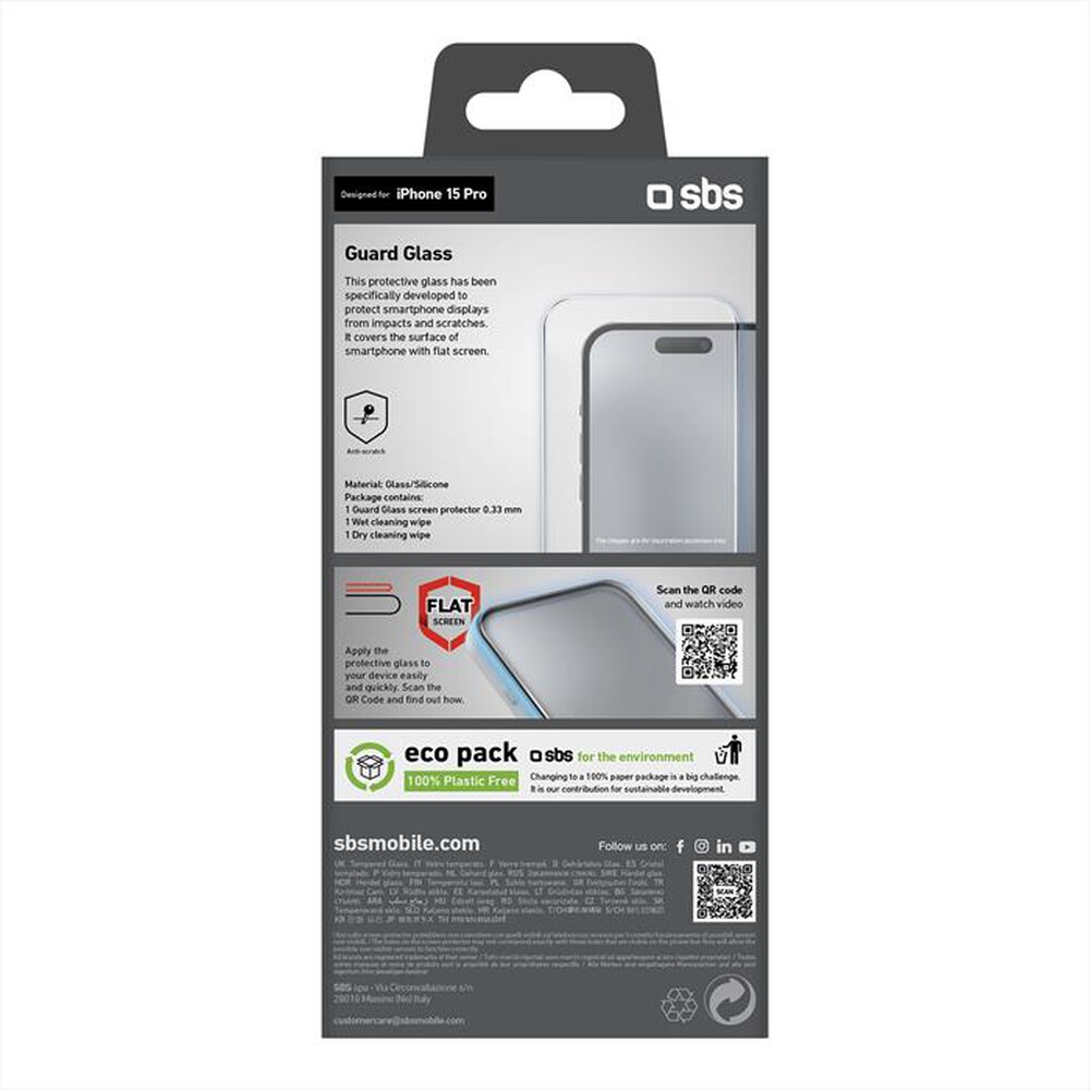 Immagine del prodotto SBS - Screen protector TESCRGLIP1561P per iPhone 15 Pro-Trasparente