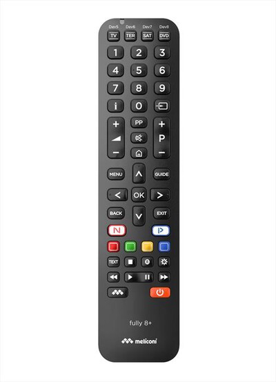 MELICONI - Telecomando 8 in 1 - FULLY 8+-Calotta nera, tastiera grigia