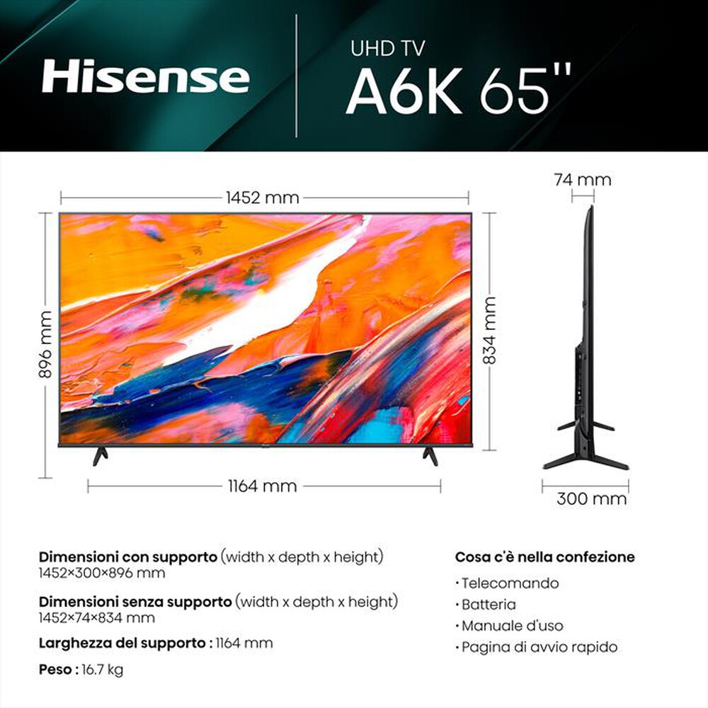 Immagine del prodotto HISENSE - Smart TV LED UHD 4K 65" 65A69K-Black