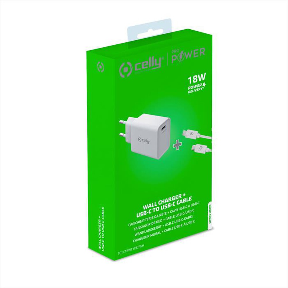 "CELLY - TC1C18WTYPECWH - TC 1 USB-C 18W + TYPE-C CABLE-Bianco"