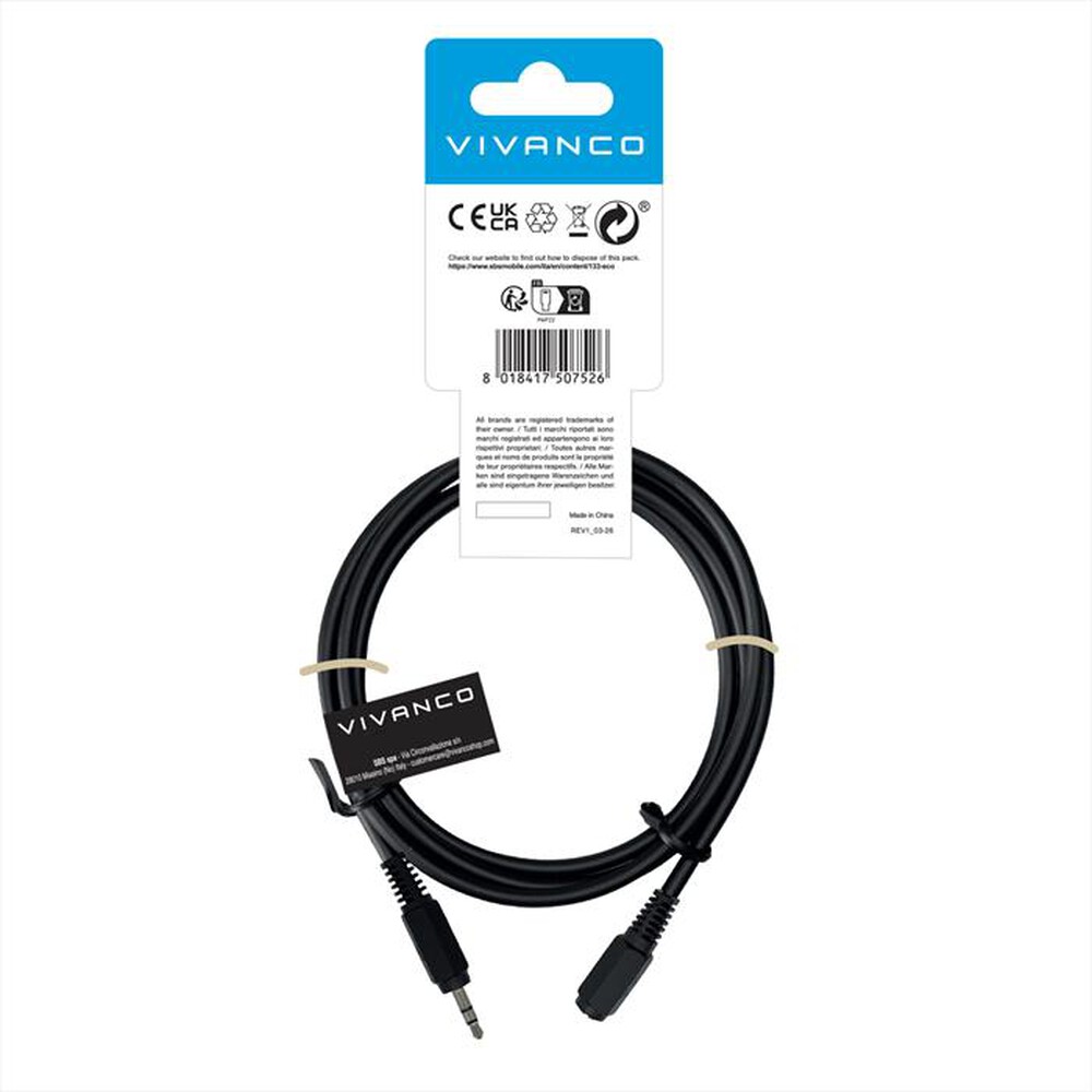 Immagine del prodotto SBS - 3,5mm plug - 3,5mm socket 1,5m,-Nero
