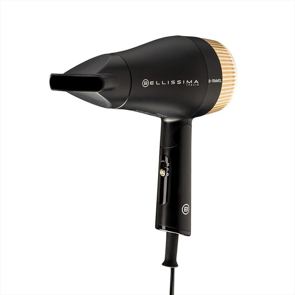"BELLISSIMA IMETEC - ASCIUGACAPELLI DA VIAGGIO B-TRAVEL CON BEAUTY BAG-Nero, Oro"