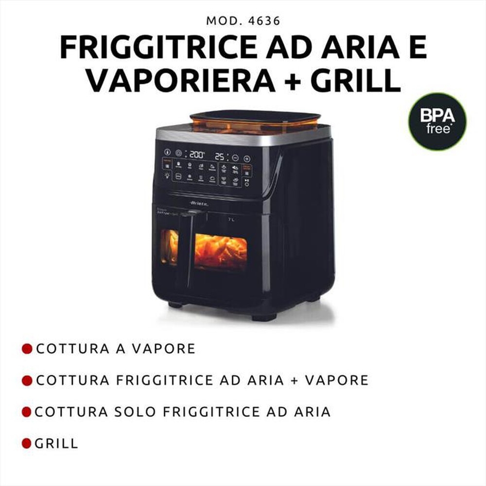 "ARIETE - 4636/00 FRIGGITRICE AD ARIA, VAPORE E GRILL-Black"
