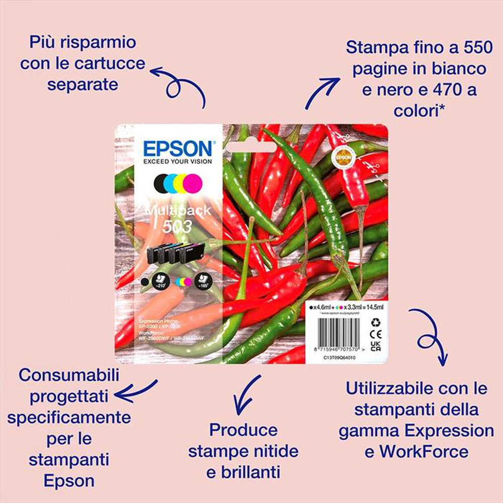 Immagine del prodotto EPSON - INK SERIE PEPERONCINI MULTIPACK 503 XL-NERO/CIANO/MAGENTA/GIALLO