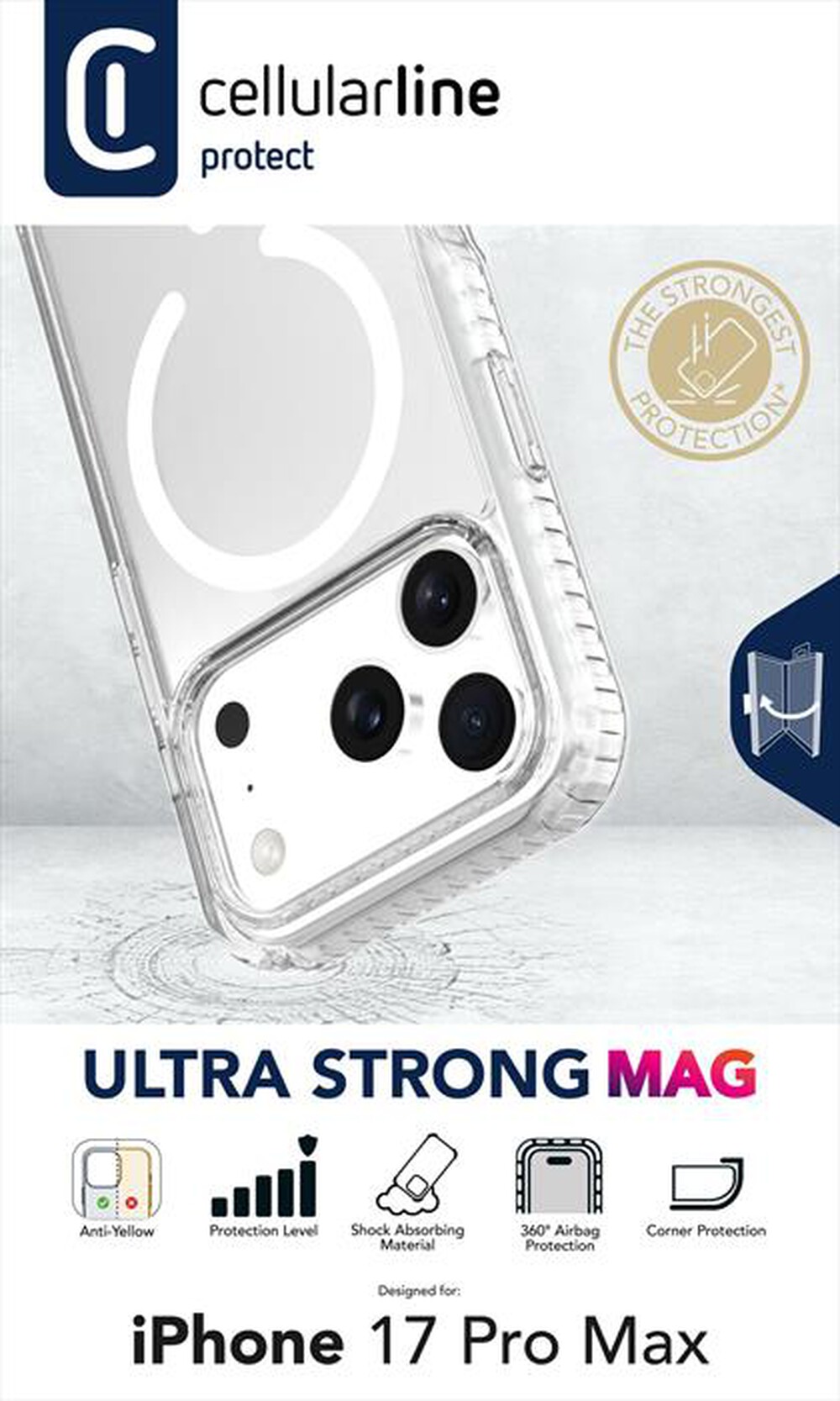 Immagine del prodotto CELLULARLINE - Custodia ULTRA STRONG MAG per IPHONE 17 PRO MAX-Trasparente