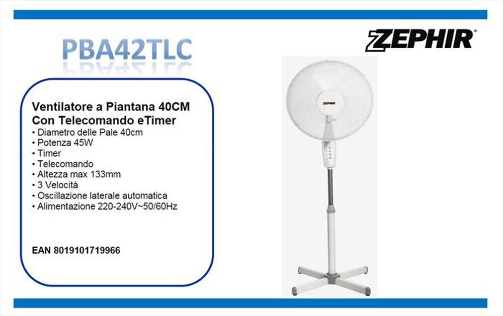 "ZEPHIR - Ventilatore a Piantana PBA42TLC-Bianco"