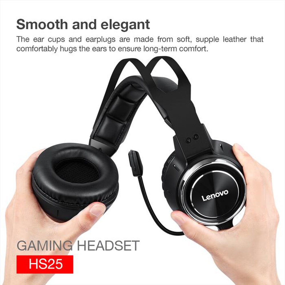 "LENOVO - HS25 CUFFIE GAMING MICROFONO CANC.RUMORE/SURROUND-NERO"