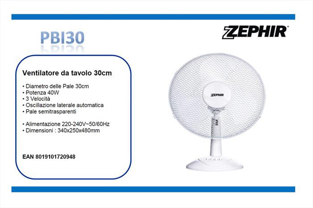 "ZEPHIR - Ventilatore da tavolo PBI30-Bianco"