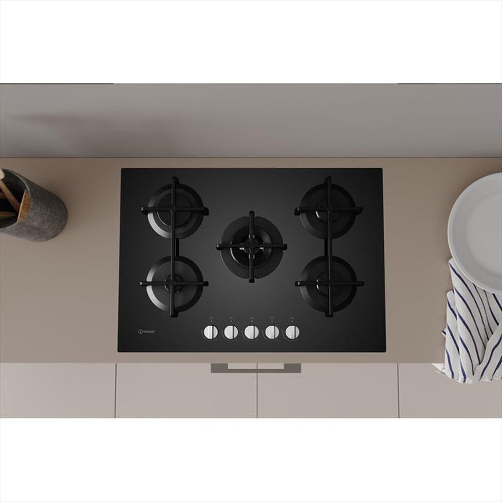"INDESIT - Piano cottura a gas ING 72T/BK 5 fuochi 73cm-Nero"