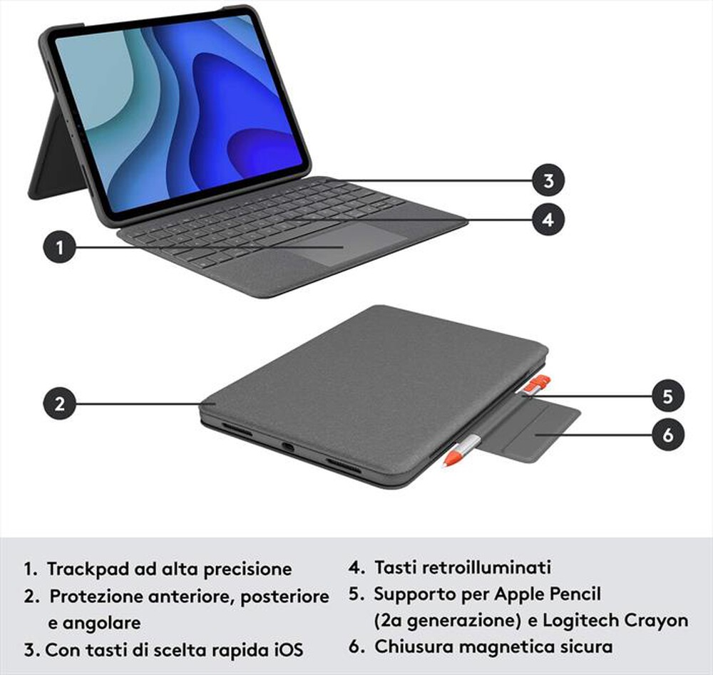 "LOGITECH - Folio Touch for iPad Pro 11-inch - GREY - ITA - OT-Grigio"