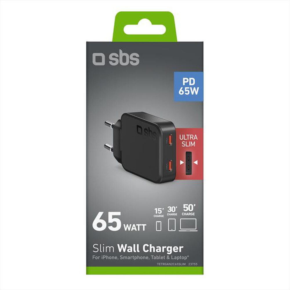 Immagine del prodotto SBS - Caricabatterie Slim 65W 2x USB-C-Nera