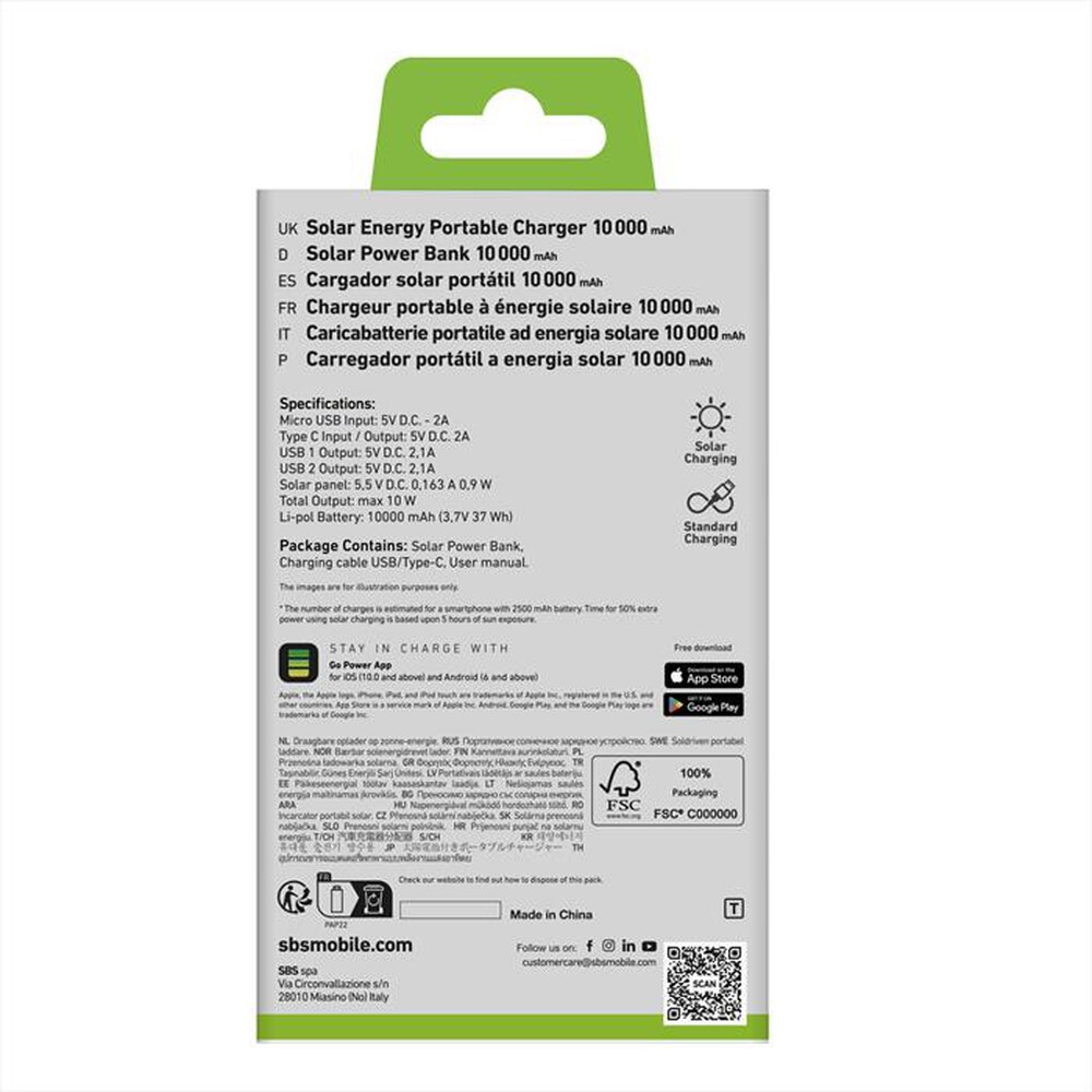 Immagine del prodotto SBS - Powerbank solare TTBB10000SK-Nero