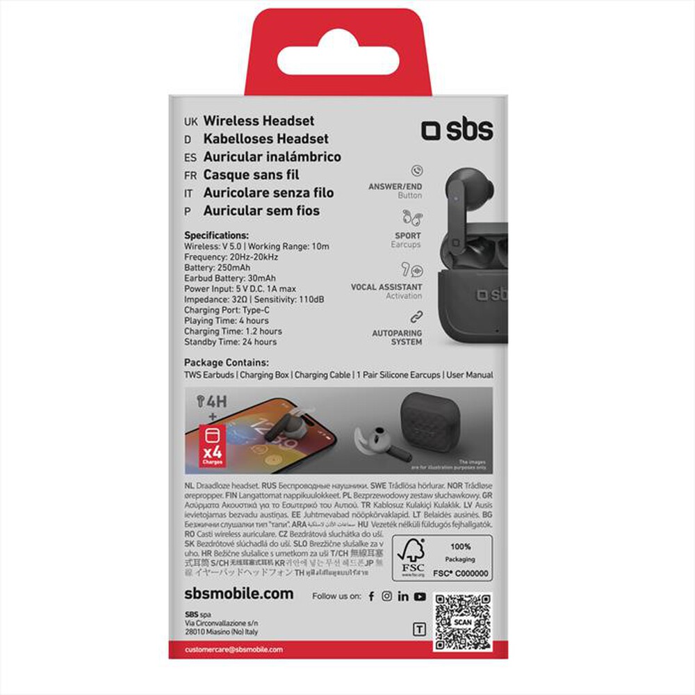 Immagine del prodotto SBS - Auricolare TWS TEEARAIRFREETWSBTK-Nero