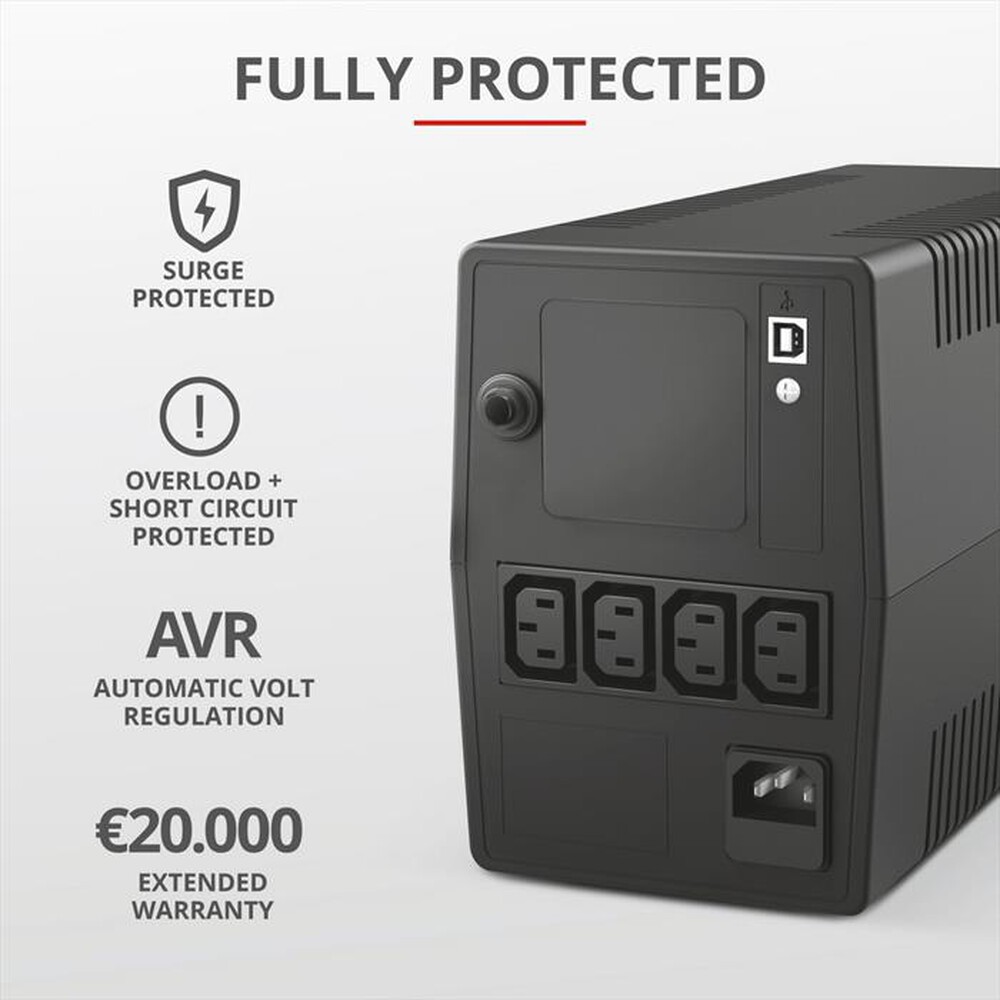 "TRUST - PAXXON 1000VA UPS 4 IEC OUTLETS-Black"