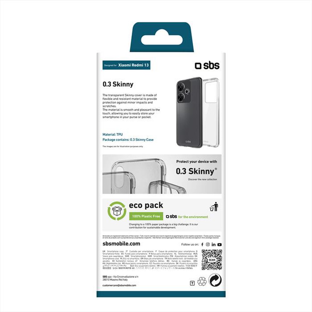 "SBS - Cover Skinny TESKINXIR13T per Xiaomi Redmi 13-Trasparente"