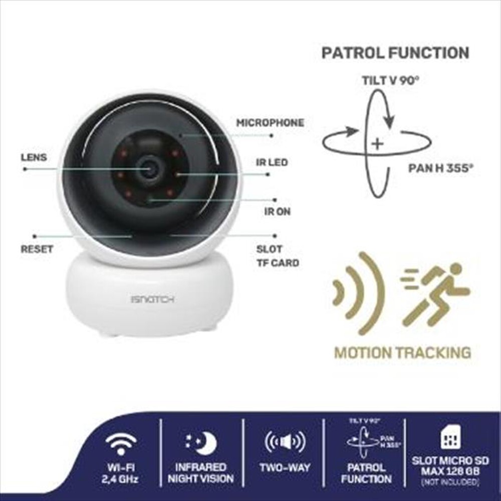 "ISNATCH - HEYCAMPLUS - TELECAMERA IP MOTORIZZATA WI-FI DA IN-Bianco"