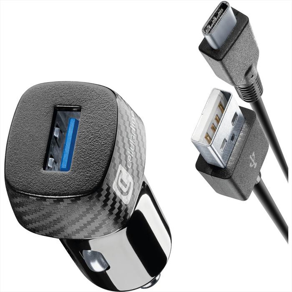 Immagine del prodotto CELLULARLINE - Caricabatterie auto 18W con porta USB-A/cavoUSB-C-Nero