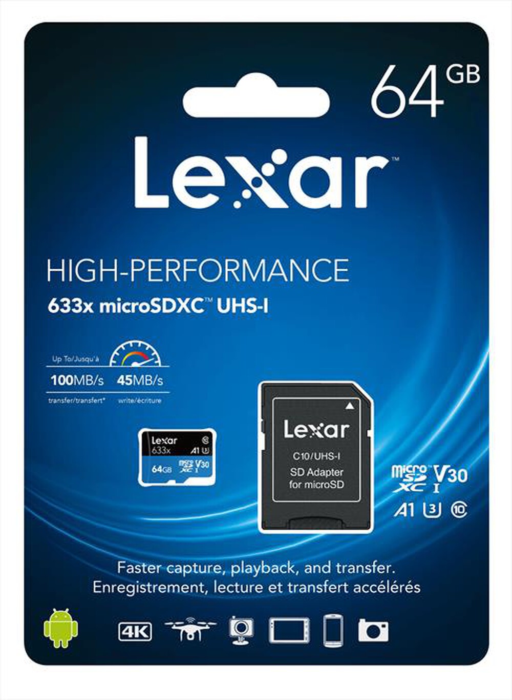 "LEXAR - MICROSDHC 633X 64GB W/ADA GLOBAL-Black"
