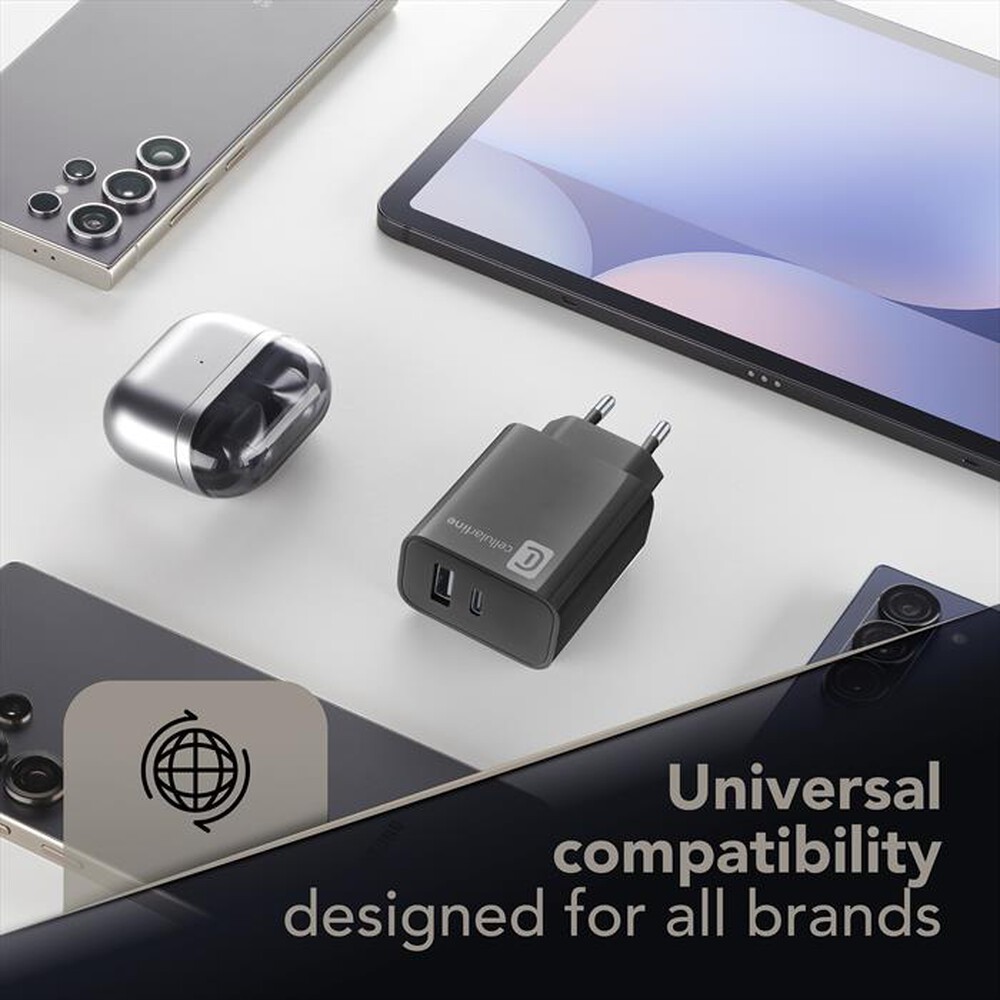 Immagine del prodotto CELLULARLINE - Caricabatterie 2 porte di ricarica ACHUSB2PD32WK-Nero