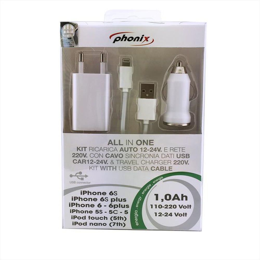 "PHONIX - Chargers Kit 3in1 Per Apple Lightning-BIANCO"
