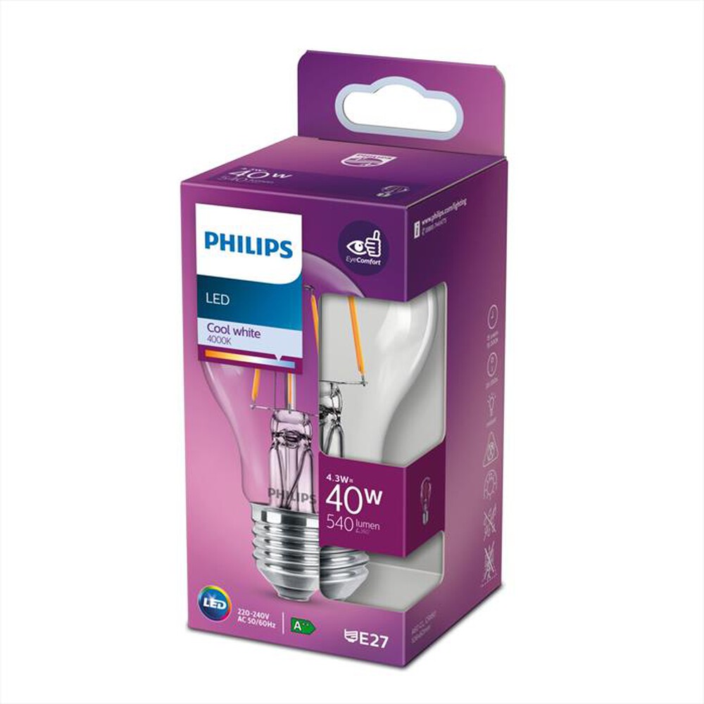 "PHILIPS - LED LAMPADINA 4,3 W 40 W E27 LUCE BIANCA CALDA"