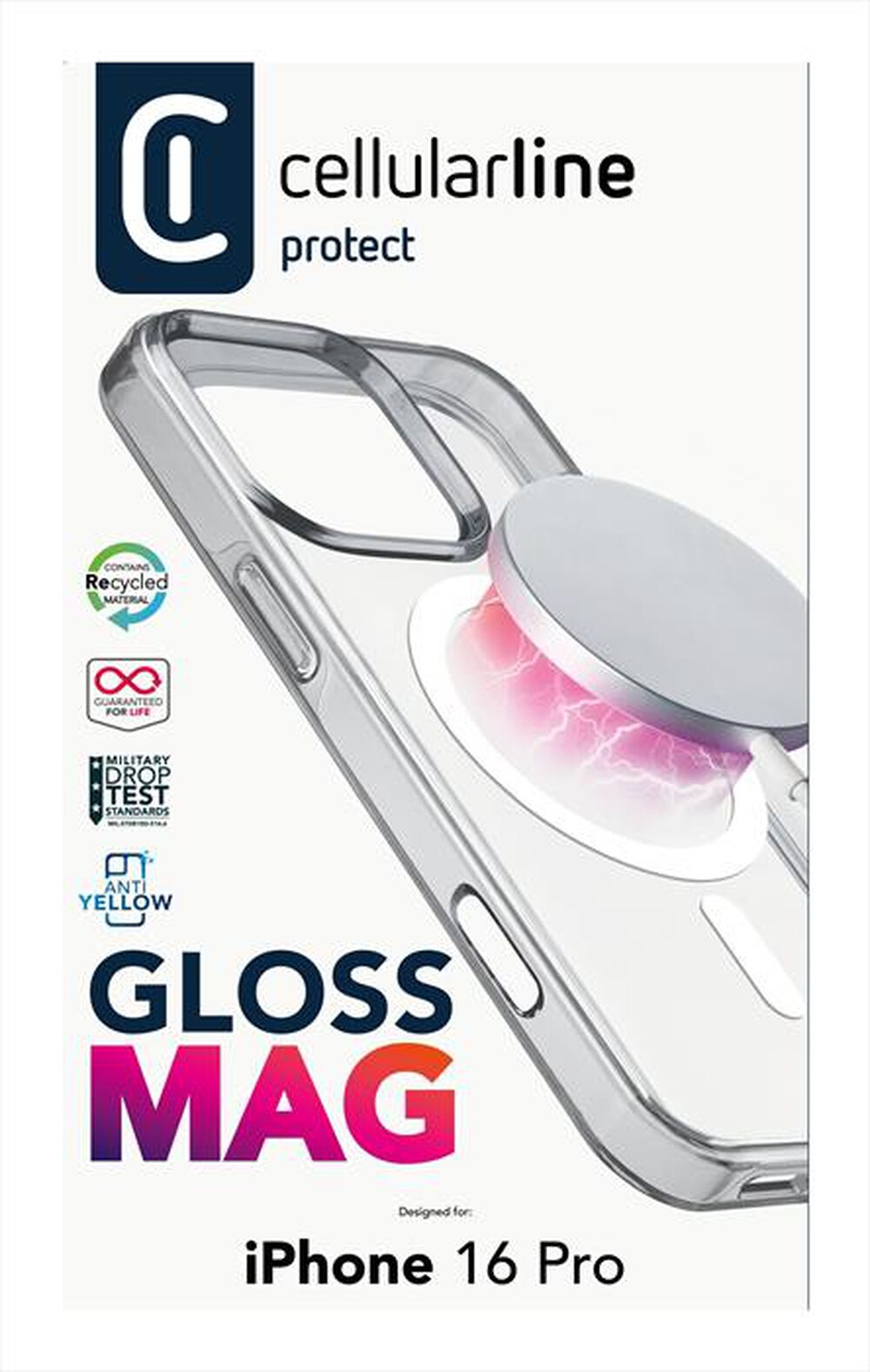 "CELLULARLINE - Cover GLOSS MAG per iPhone 16 Pro-Transparent"
