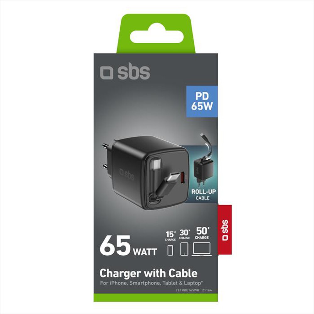 Immagine del prodotto SBS - Caricabatterie USB-C + Cavo integrato 65W-Nera