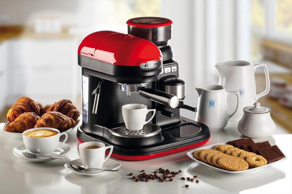 "ARIETE - 1318 Moderna Macchina da caffè con macinacaffè-Rosso/Nero"