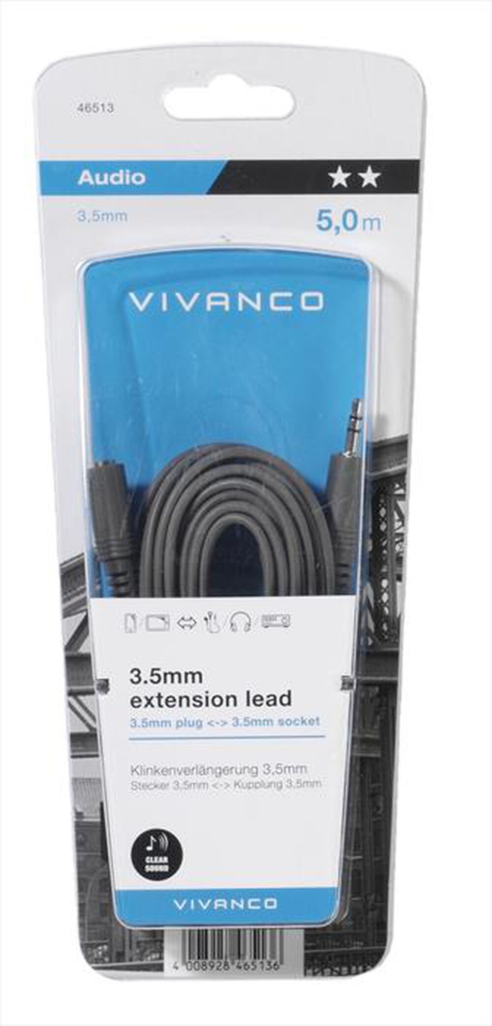 "CELLULARLINE - 46513 Cavo audio Jack 3,5 mm-Lunghezza 5 m"
