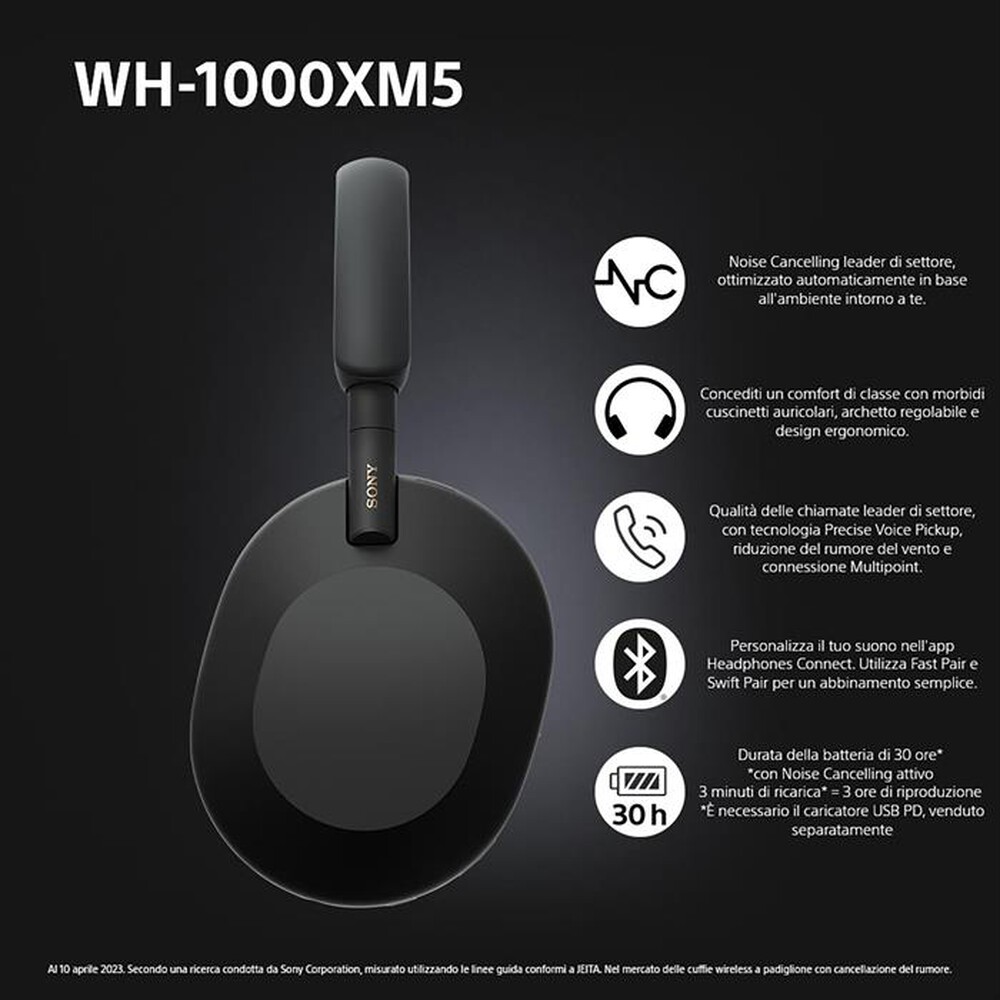 "SONY - Cuffie wireless WH1000XM5B.CE7-Nero"