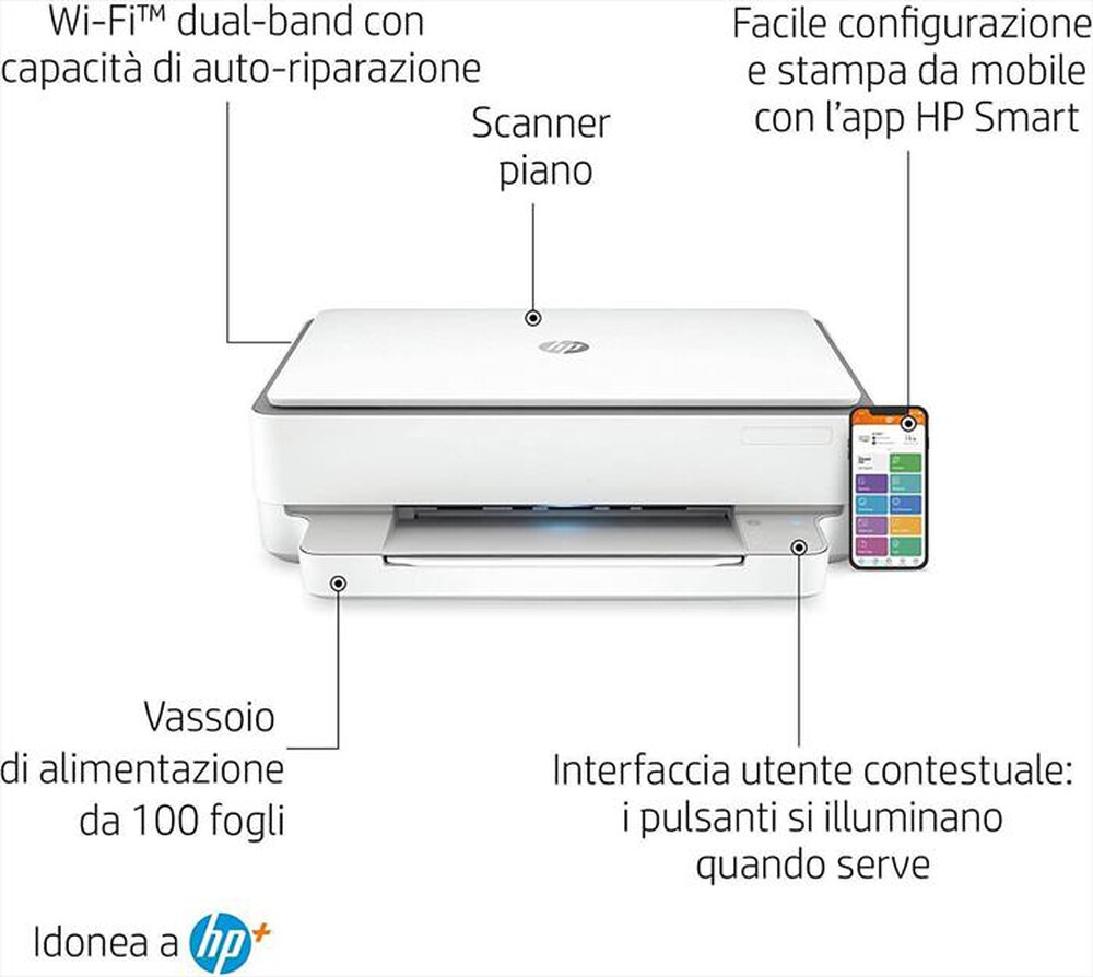 "HP - ENVY 6022E 3 MESI DI INCHIOSTRO CON HP+-Bianca"