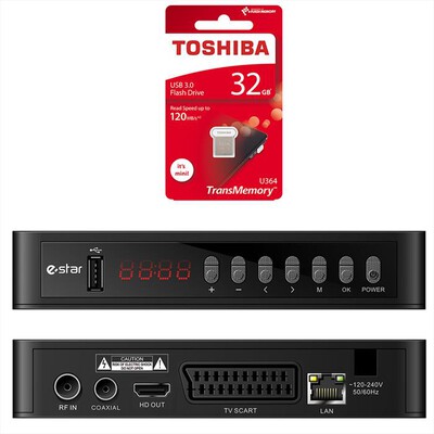 TOSHIBA - CHIAVE USB 32GB + RICEVITORE DVB T2 618UHD ESTAR-BIANCO E NERO