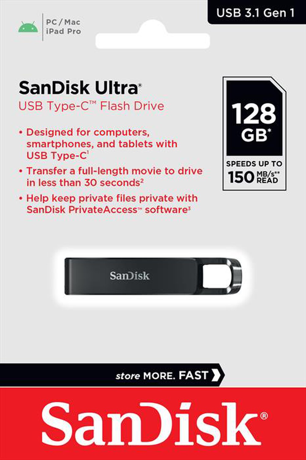 "SANDISK - Memoria 128 GB ULTRA 3.1 TYPE-C"