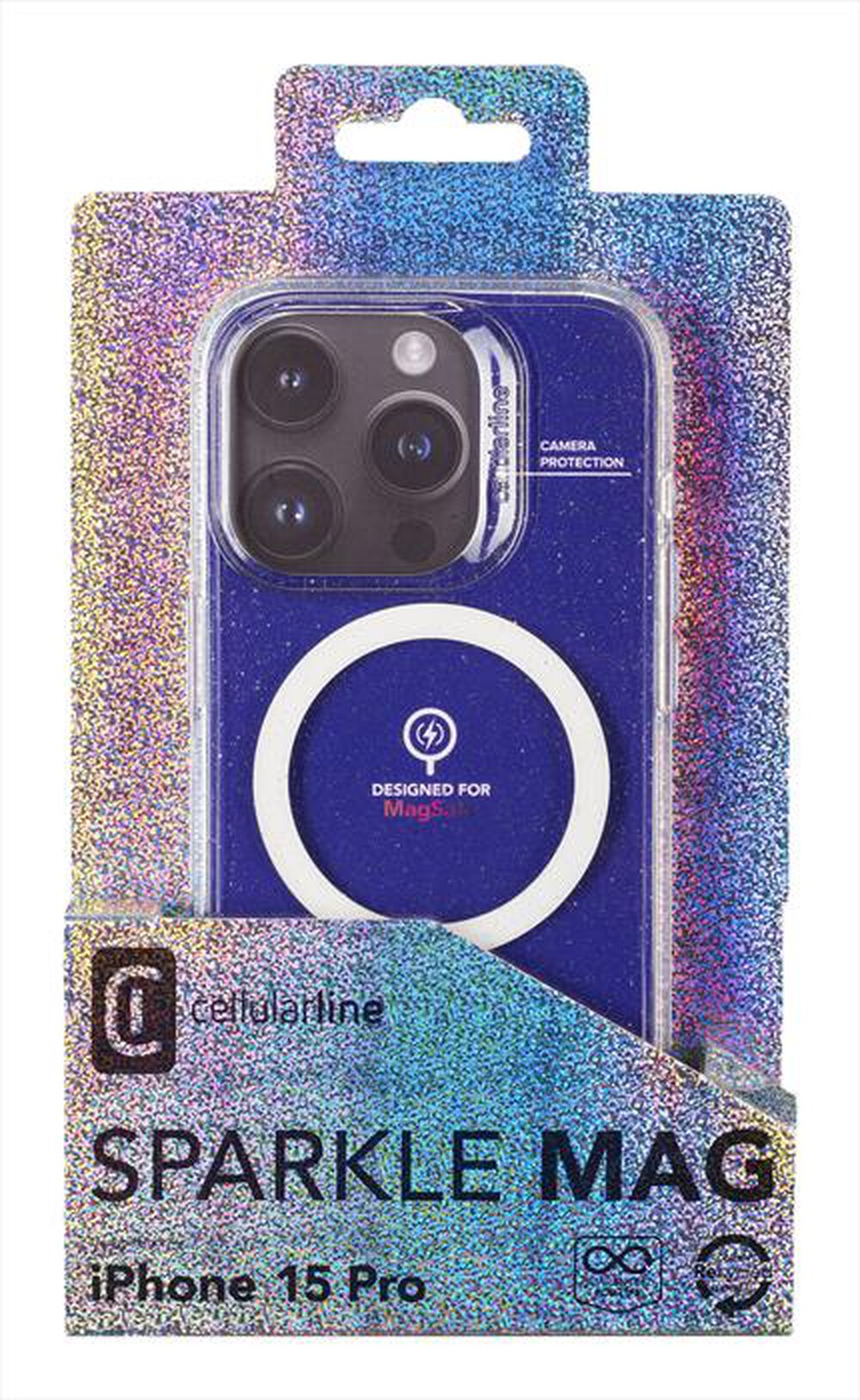 "CELLULARLINE - Cover SPARKLE MAG per iPhone 15 Pro-Transparent"