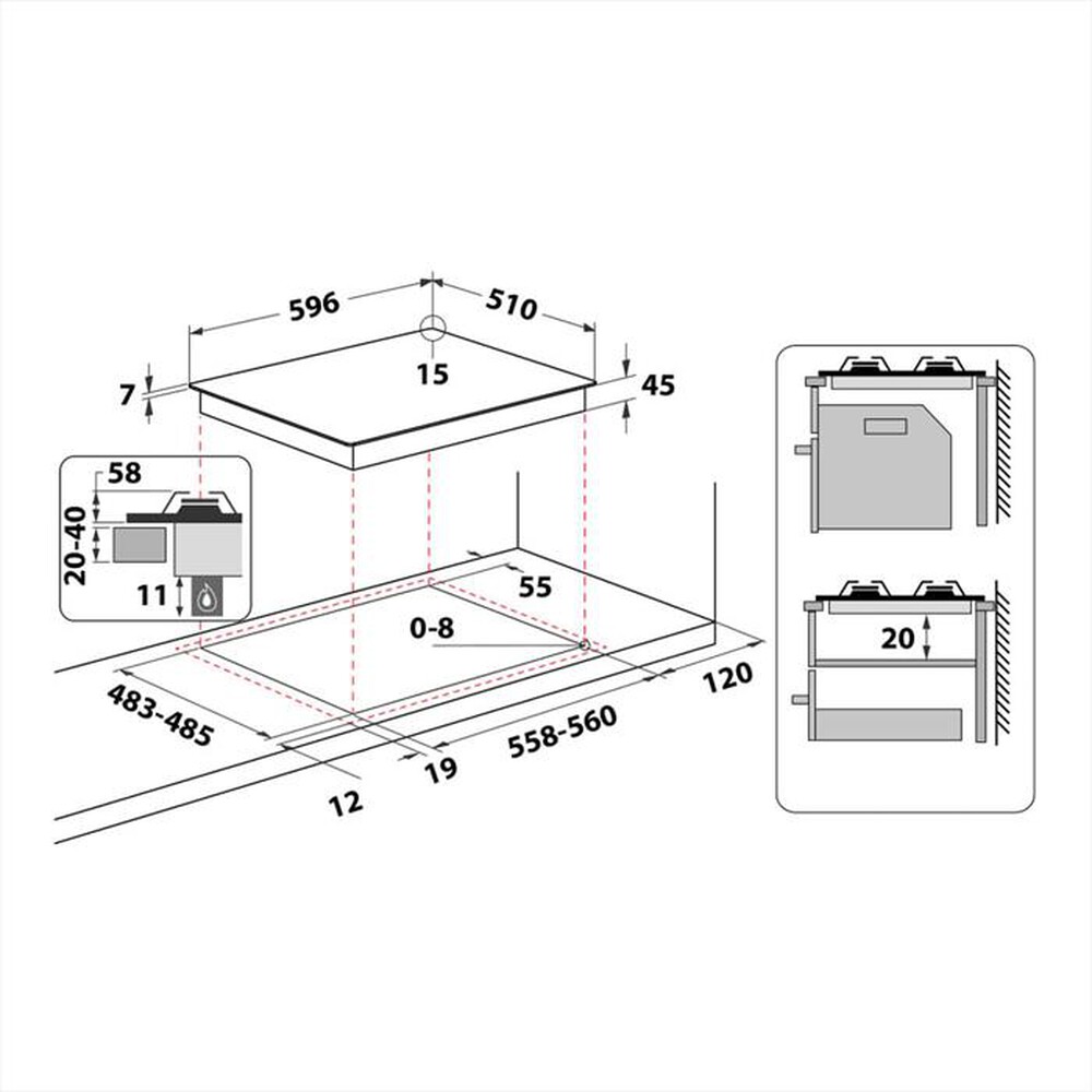 "HOTPOINT ARISTON - Piano cottura a gas HAGD 61S/MR 4 fuochi 59,6cm-Specchio"