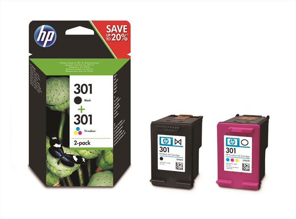 "HP - 301 2-pack Black/Tri-color - Nero, Tricromia"