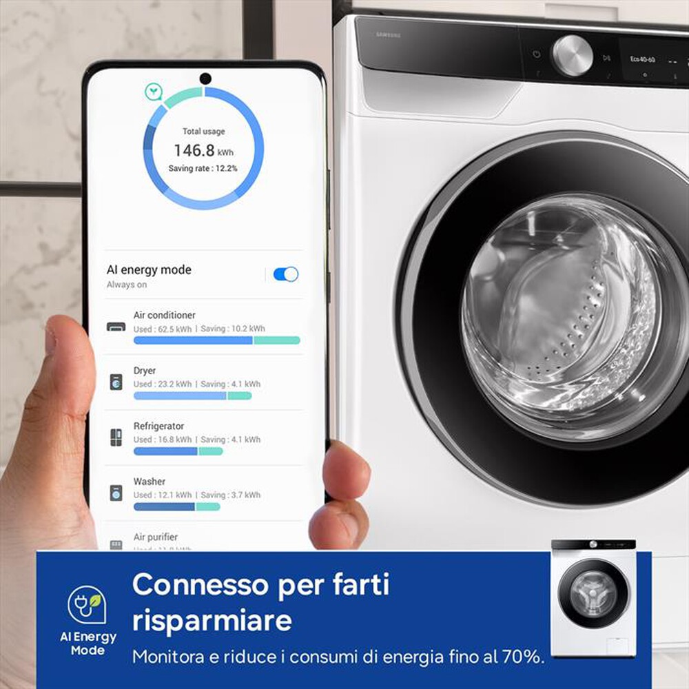 Immagine del prodotto SAMSUNG - Lavatrice WW90DG6G94LKU3 9KG Classe A-bianca con obl&ograve; -pannello nero