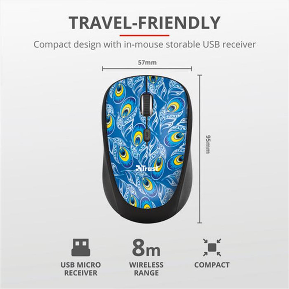 "TRUST - YVI WIRELESS MOUSE-Peacock"