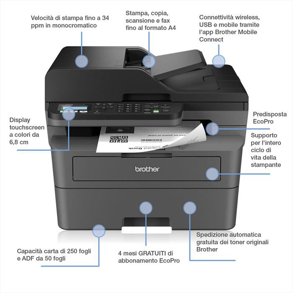 "BROTHER - Multifunzione 4 in 1 - MFCL2860DWERE1-Nero"